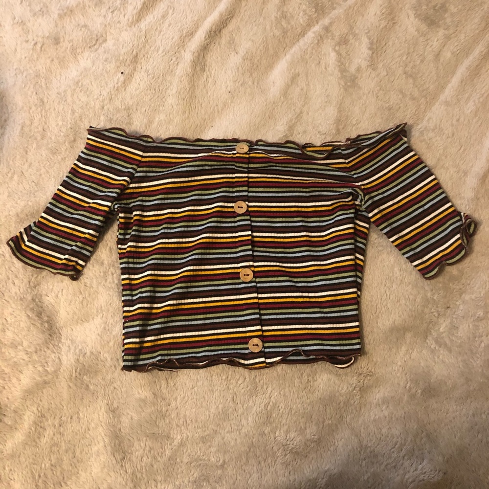 striped crop top with fake buttons